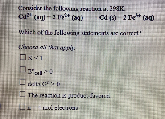 Solved Consider The Following Reaction At 298K. Ca2+ (aq) +2 | Chegg.com