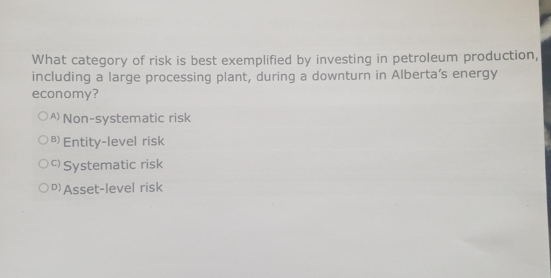 Solved What category of risk is best exemplified by | Chegg.com