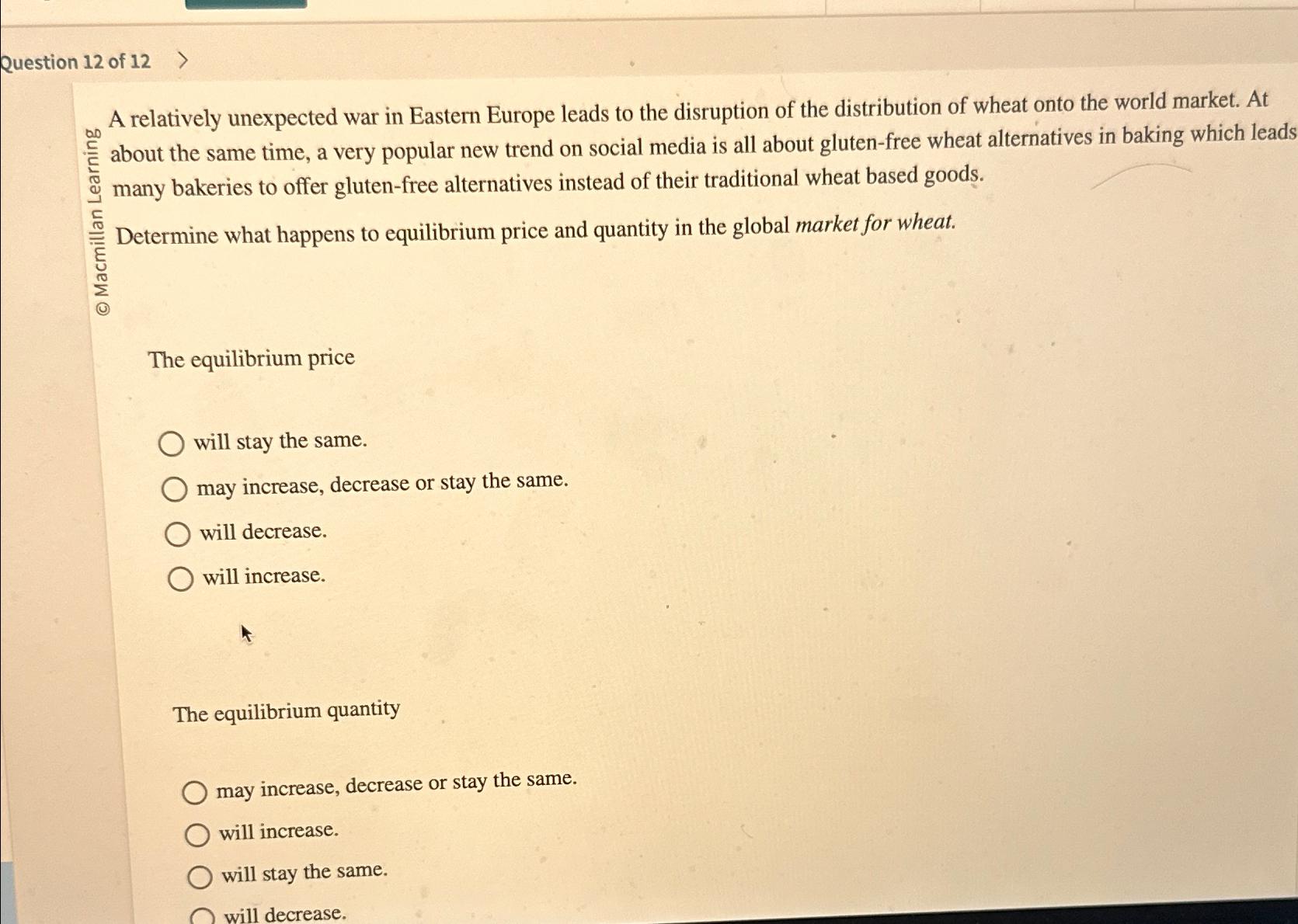 Solved Question 12 ﻿of 12A relatively unexpected war in | Chegg.com