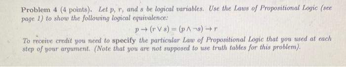 Solved Problem 4 (4 points). Let p, r, and s be logical | Chegg.com