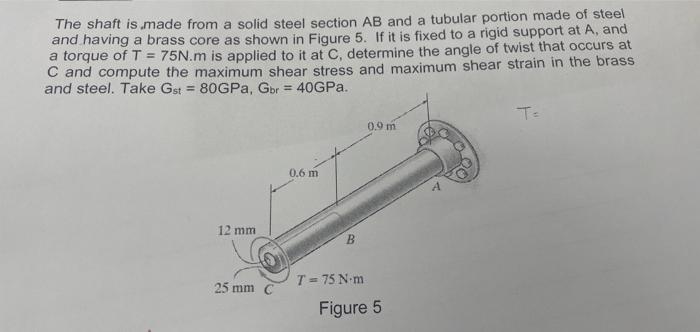 Solved The shaft is made from a solid steel section AB and a | Chegg.com