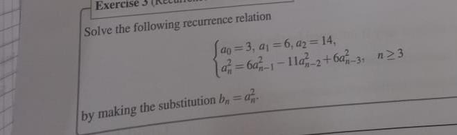 Solved Solve the following recurrence relation | Chegg.com