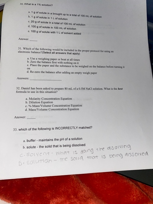 Solved 30 What Is A 1 Solution A 1 G Of Solute In A Chegg Solved 30 What Is A 1 Solution A 1 G Of Solute In A Chegg