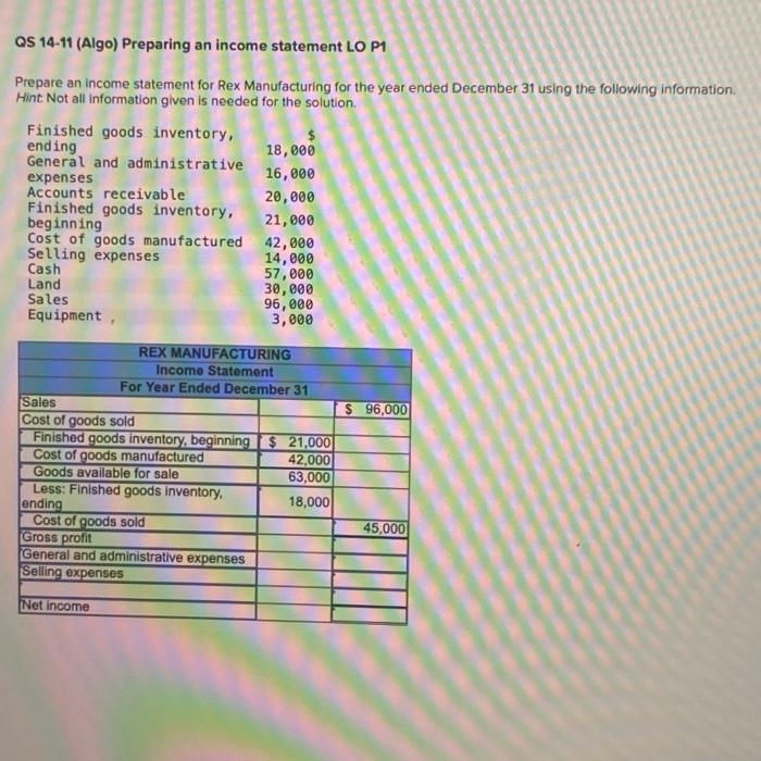 Solved OS 1411 (Algo) Preparing an statement LO P1