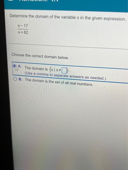 Solved Determine the domain of the variable x in the given | Chegg.com