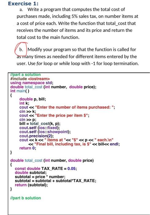 Solved Exercise 1: A. Write A Program That Computes The | Chegg.com