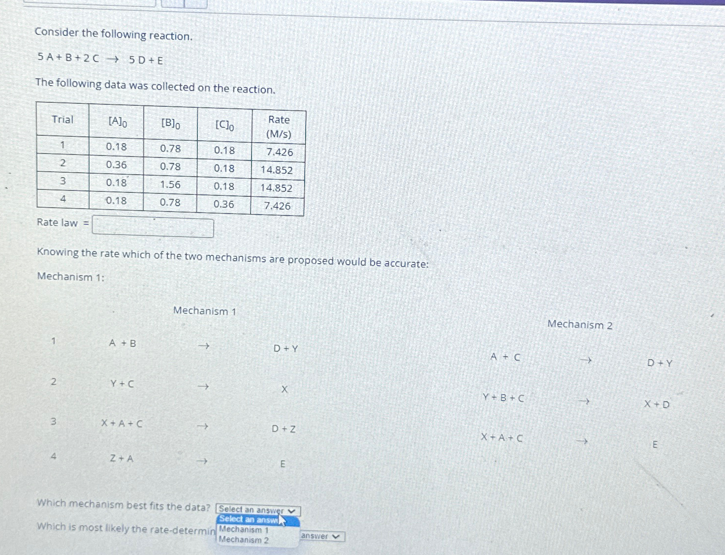 Solved Consider the following reaction.5A+B+2C→5D+EThe | Chegg.com