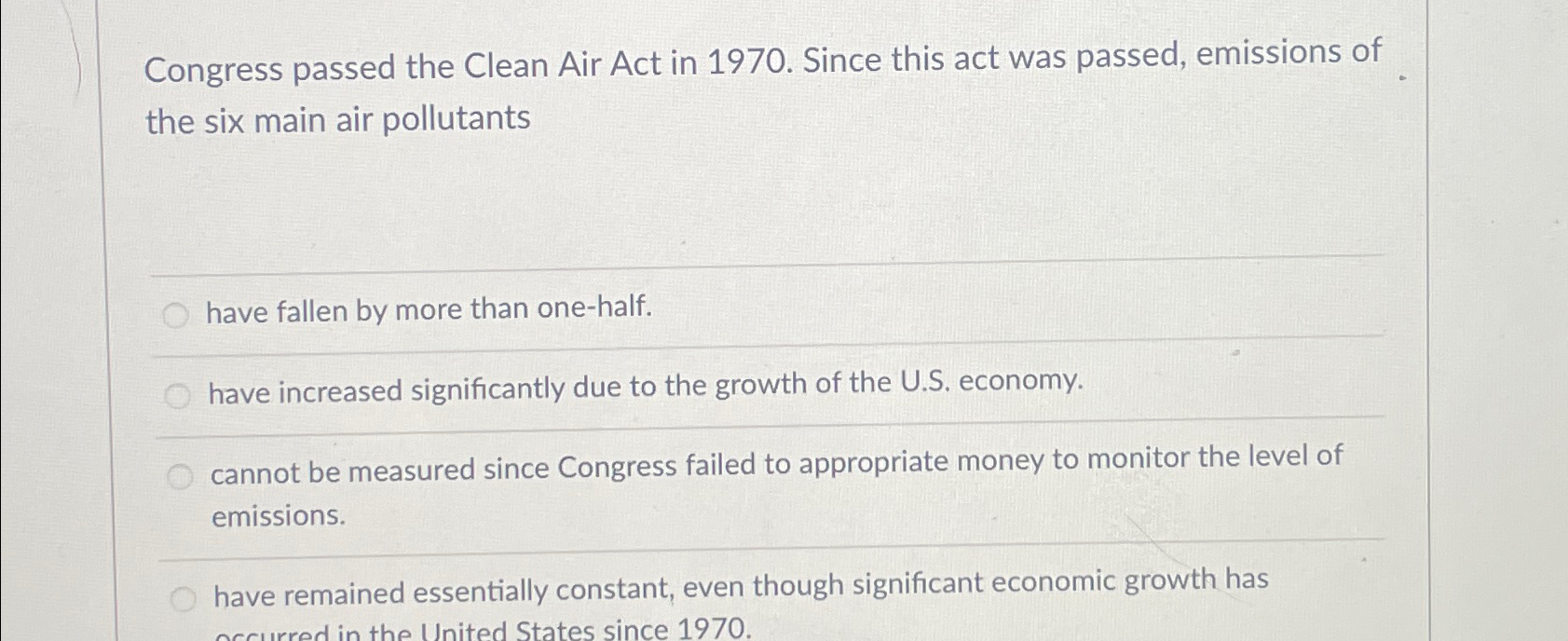 the clean air act was passed in congress in which year