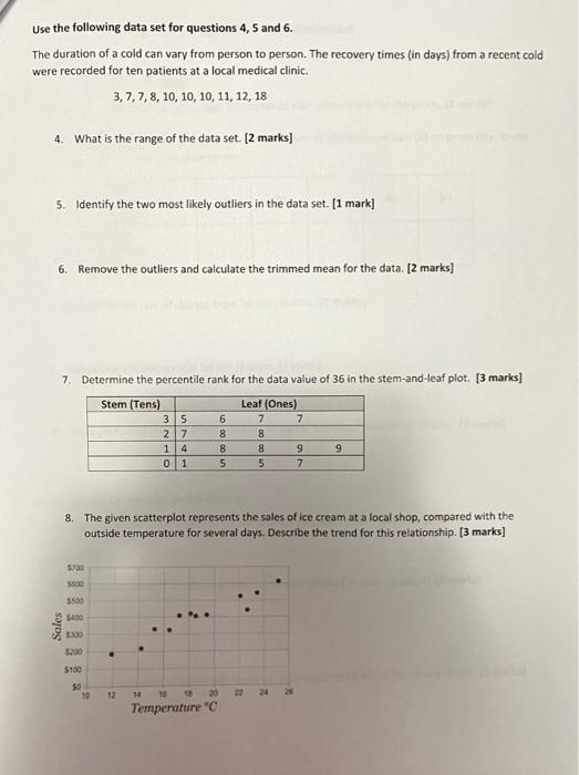 Use the following data set for questions 4,5 and 6 . | Chegg.com