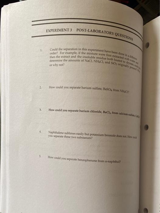 Solved 1.0 2 3. 4. 5. EXPERIMENT 3 POST-LABORATORY QUESTIONS | Chegg.com