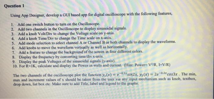 Solved Question 1 Using App Designer, develop a GUI based | Chegg.com