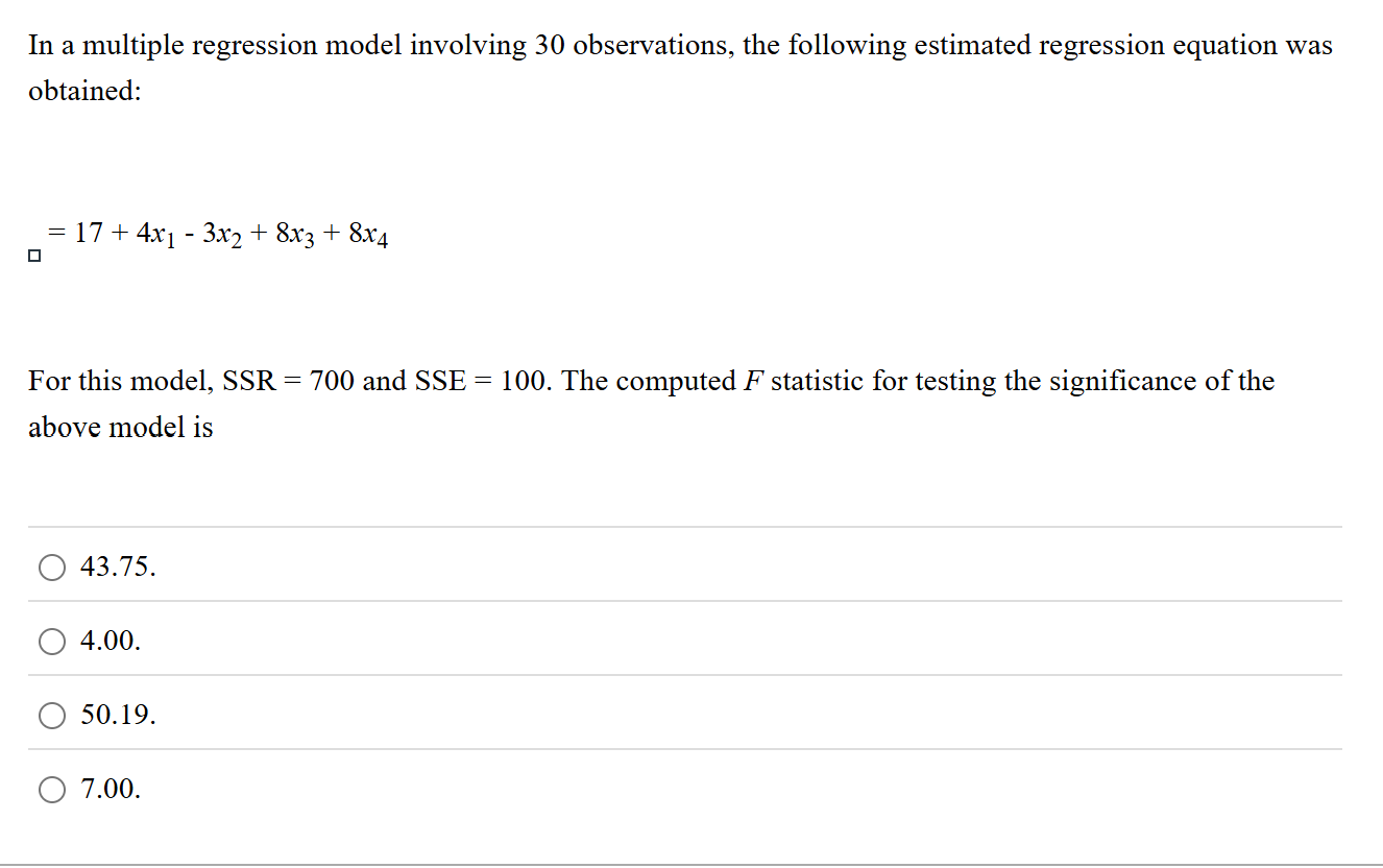 Solved In ﻿a multiple regression model involving 30 | Chegg.com