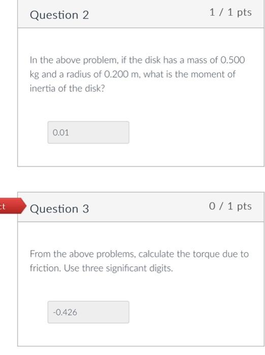 Solved In the above problem, if the disk has a mass of 0.500 | Chegg.com
