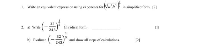 Solved 1. Write an equivalent expression using exponents for | Chegg.com