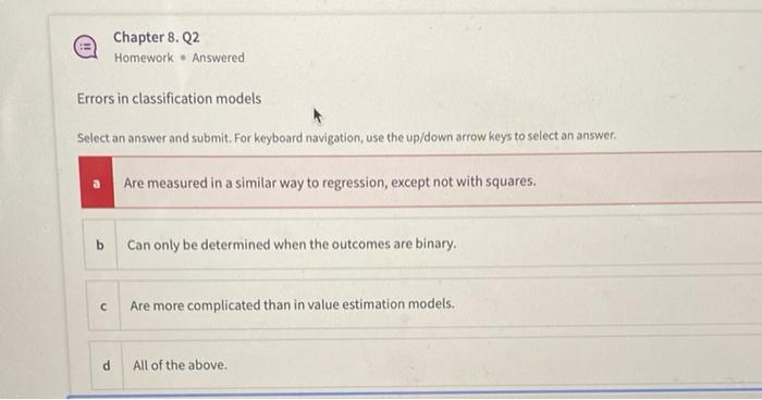 Solved Chapter 8. Q2 Homework. Answered Errors in | Chegg.com