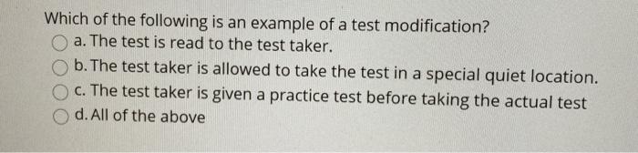Solved Which of the following is an example of a test | Chegg.com