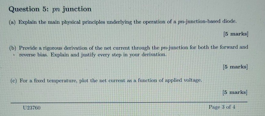 Solved Question 5: pn junction (a) Explain the main physical | Chegg.com