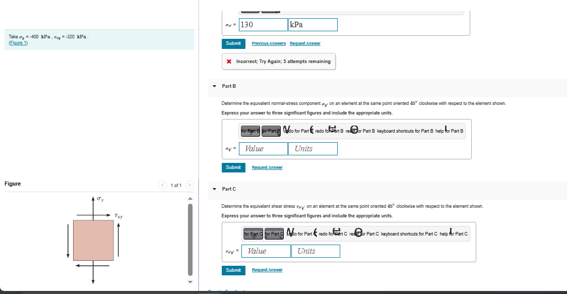 Solved Take σy=-400kPa,τxy=-320kPa.(Figure 1)FigureRequest | Chegg.com