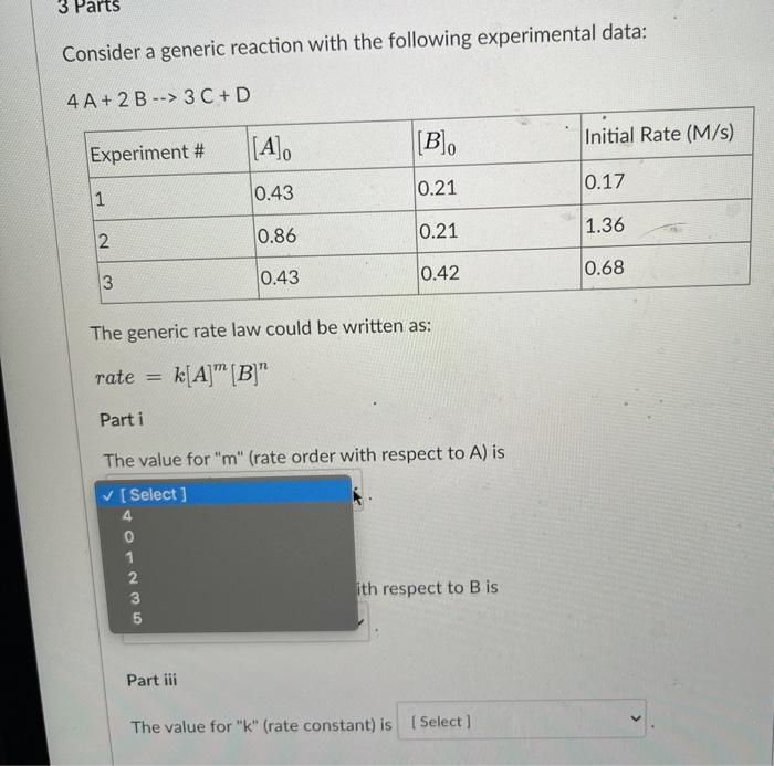 Solved 3 Parts Consider a generic reaction with the | Chegg.com