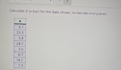 Solved Calculate x‾ ( x-bar) ﻿for the data shown, to two | Chegg.com