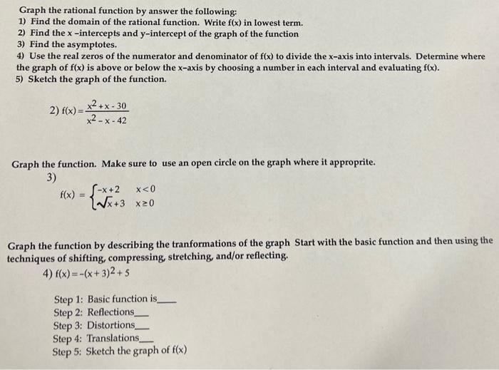 Solved Graph the rational function by answer the following: | Chegg.com