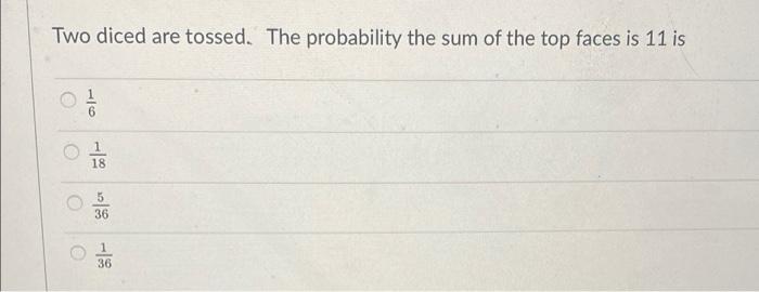 Solved Two Diced Are Tossed. The Probability The Sum Of The | Chegg.com