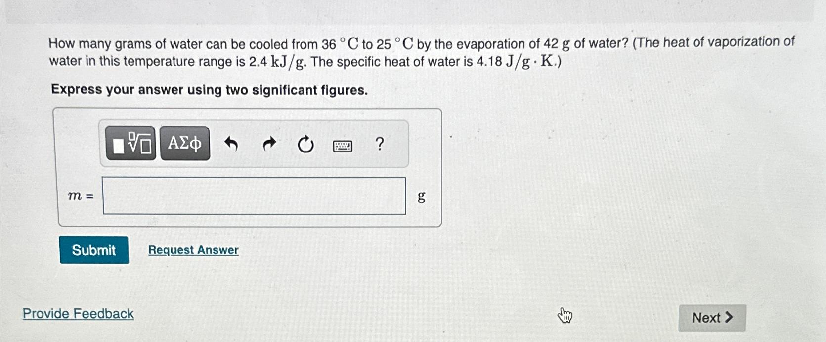 How many grams of water can be cooled from 36°C ﻿to