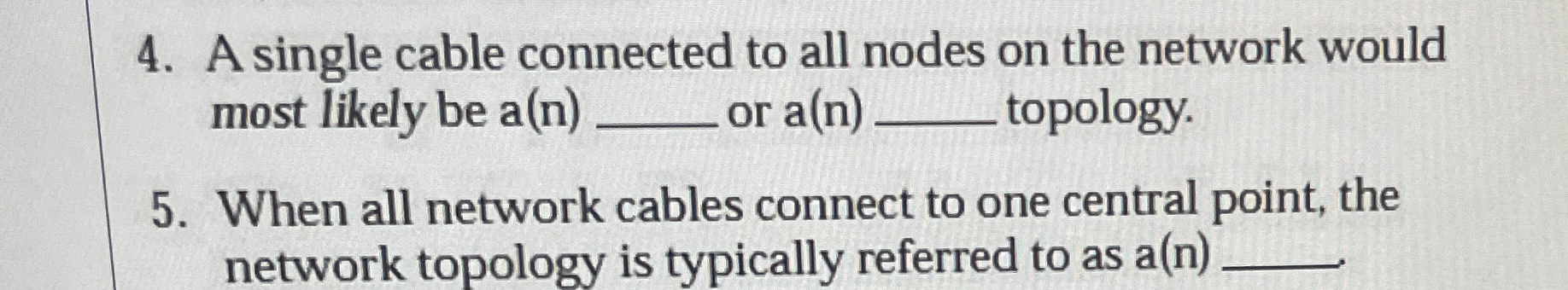 Solved A single cable connected to all nodes on the network | Chegg.com