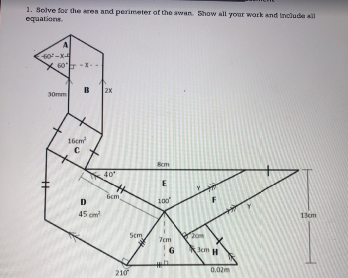 Solved 1 Solve For The Area And Perimeter Of The Swan S Chegg Com