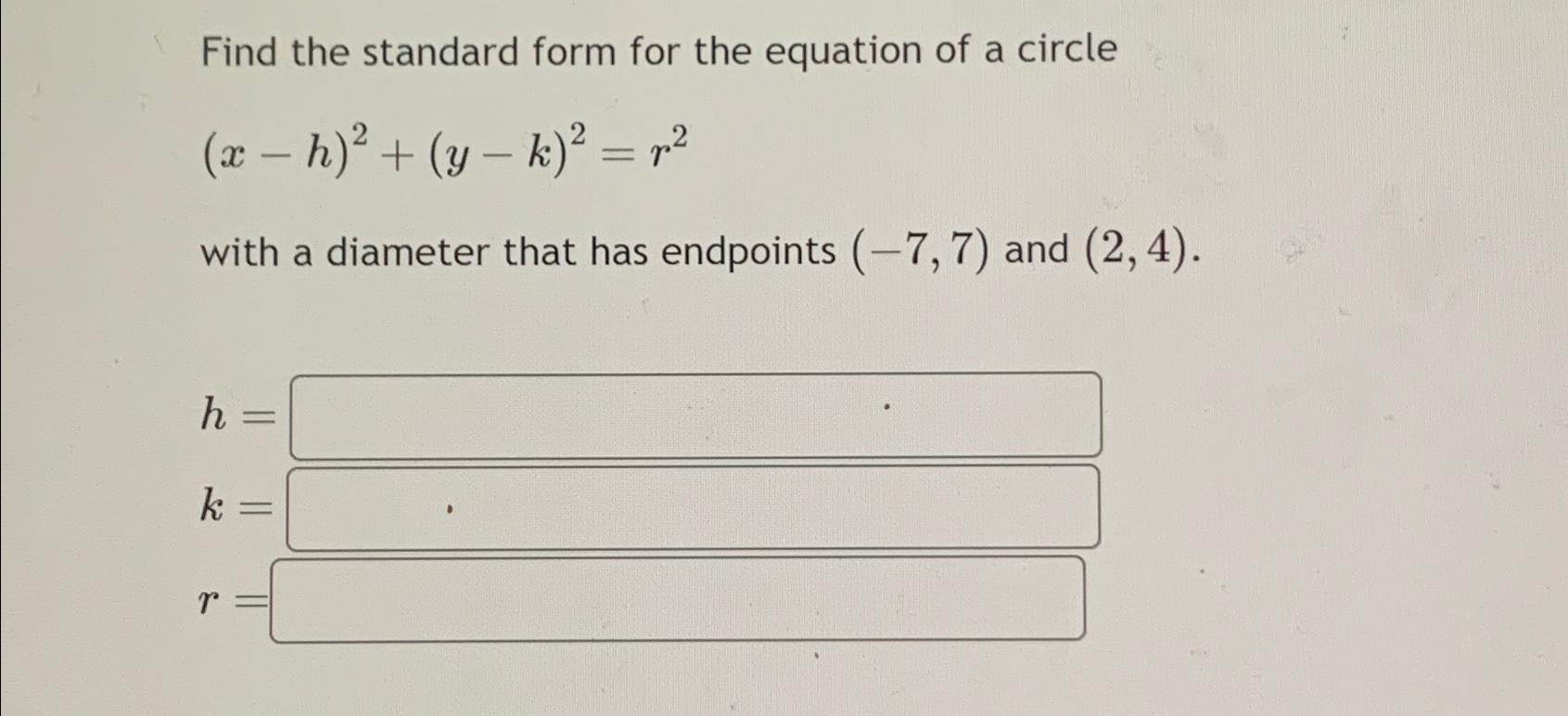 Solved Find the standard form for the equation of a | Chegg.com