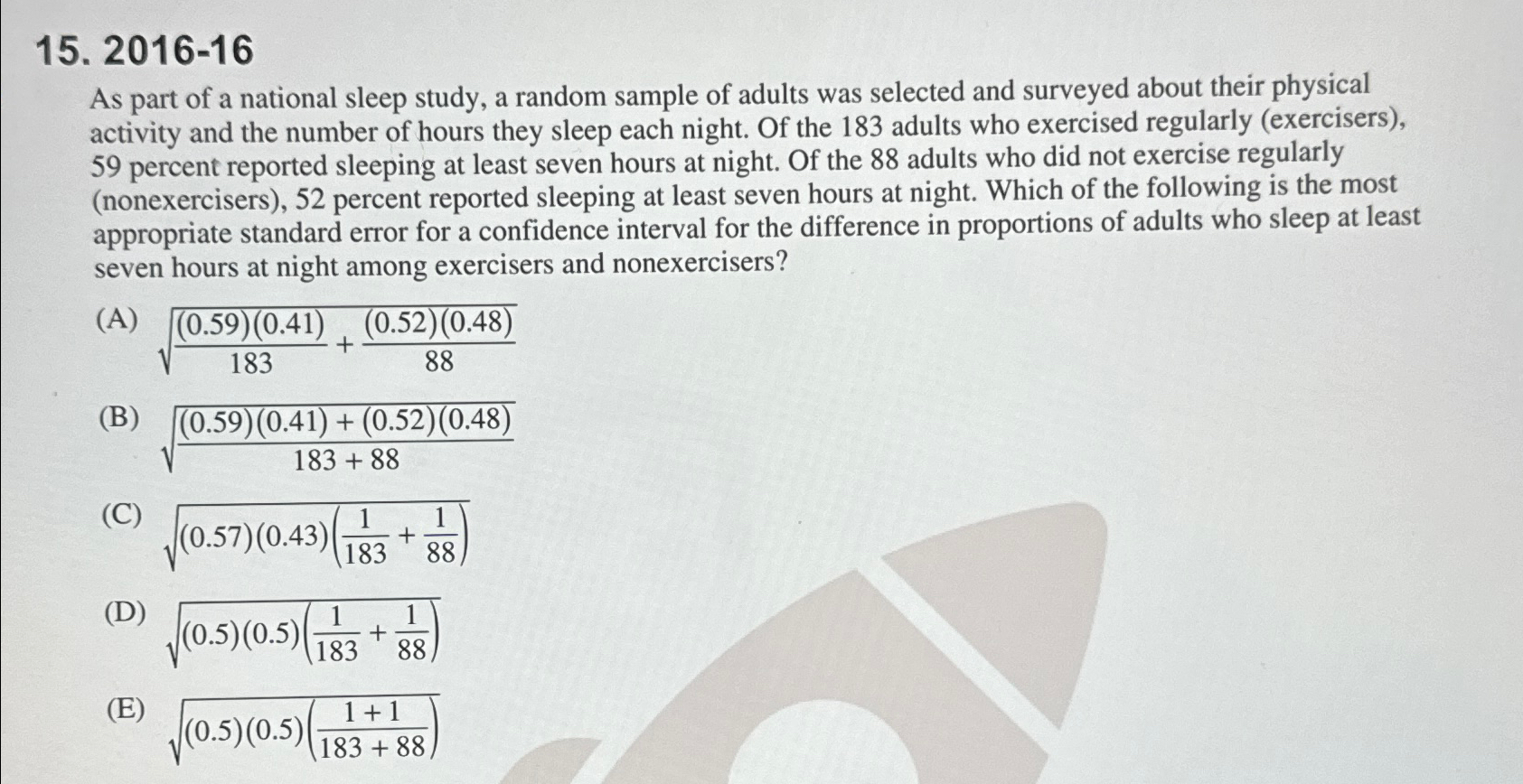 Solved 2016-16As part of a national sleep study, a random | Chegg.com