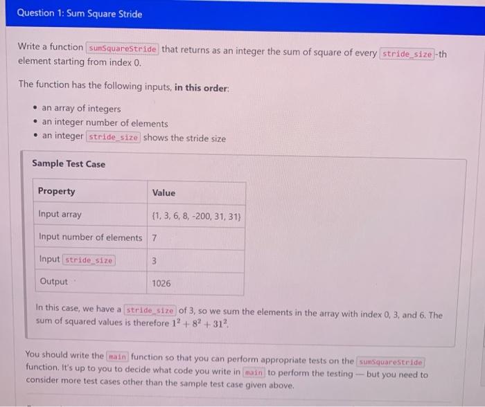 Solved Write a function that returns as an integer the sum | Chegg.com