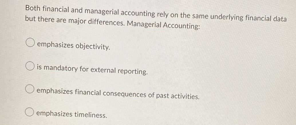 Solved Both financial and managerial accounting rely on the | Chegg.com