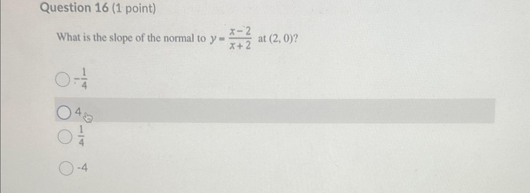 Solved Question 16 (1 ﻿point)What is the slope of the normal | Chegg.com