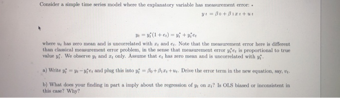 Solved Consider a simple time series model where the | Chegg.com