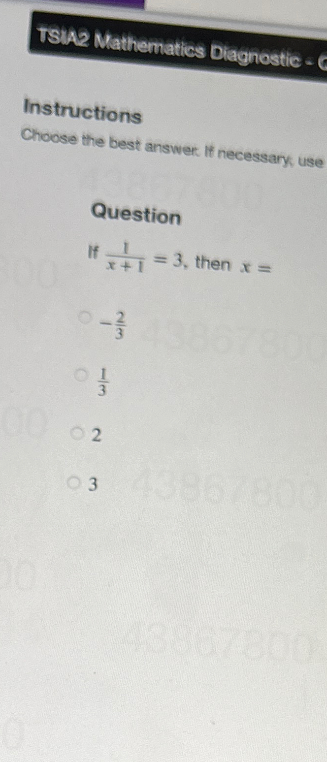 Solved TSiA2 ﻿Nathematics DiagnesticInstructionsChoose the | Chegg.com