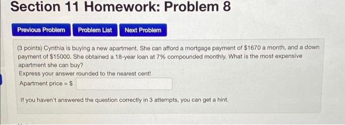 Solved Section 11 Homework: Problem 8 Previous Problem | Chegg.com