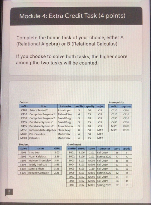 Solved Module 4: Extra Credit Task (4 points), Complete the | Chegg.com