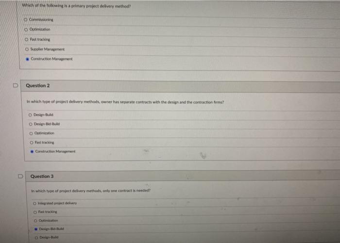 Solved Which of the following is a primary project delivery | Chegg.com