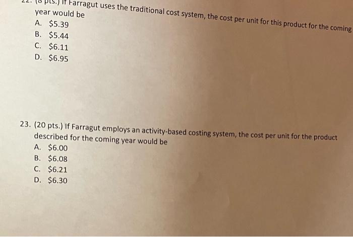 Solved Use this information for the next two questions. | Chegg.com