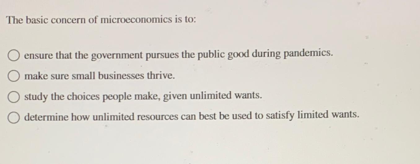 Solved The basic concern of microeconomics is to:ensure that | Chegg.com