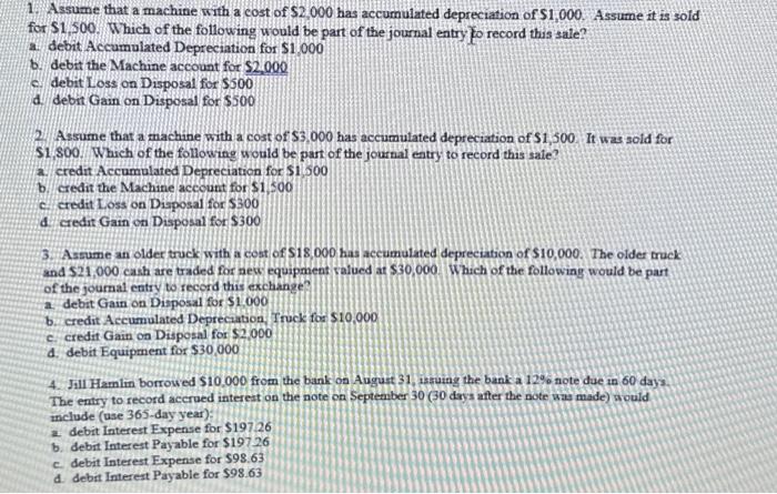 Solved 1. Assume that a machine with a cost of $2,000 has | Chegg.com