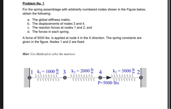 Problem No. 2 For the spring assemblage shown in the | Chegg.com