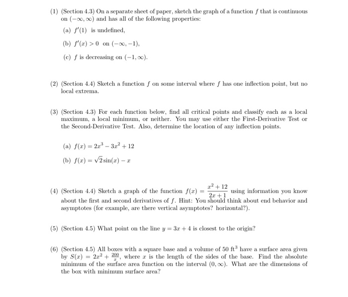 Solved (1) (Section 4.3) On a separate sheet of paper, | Chegg.com