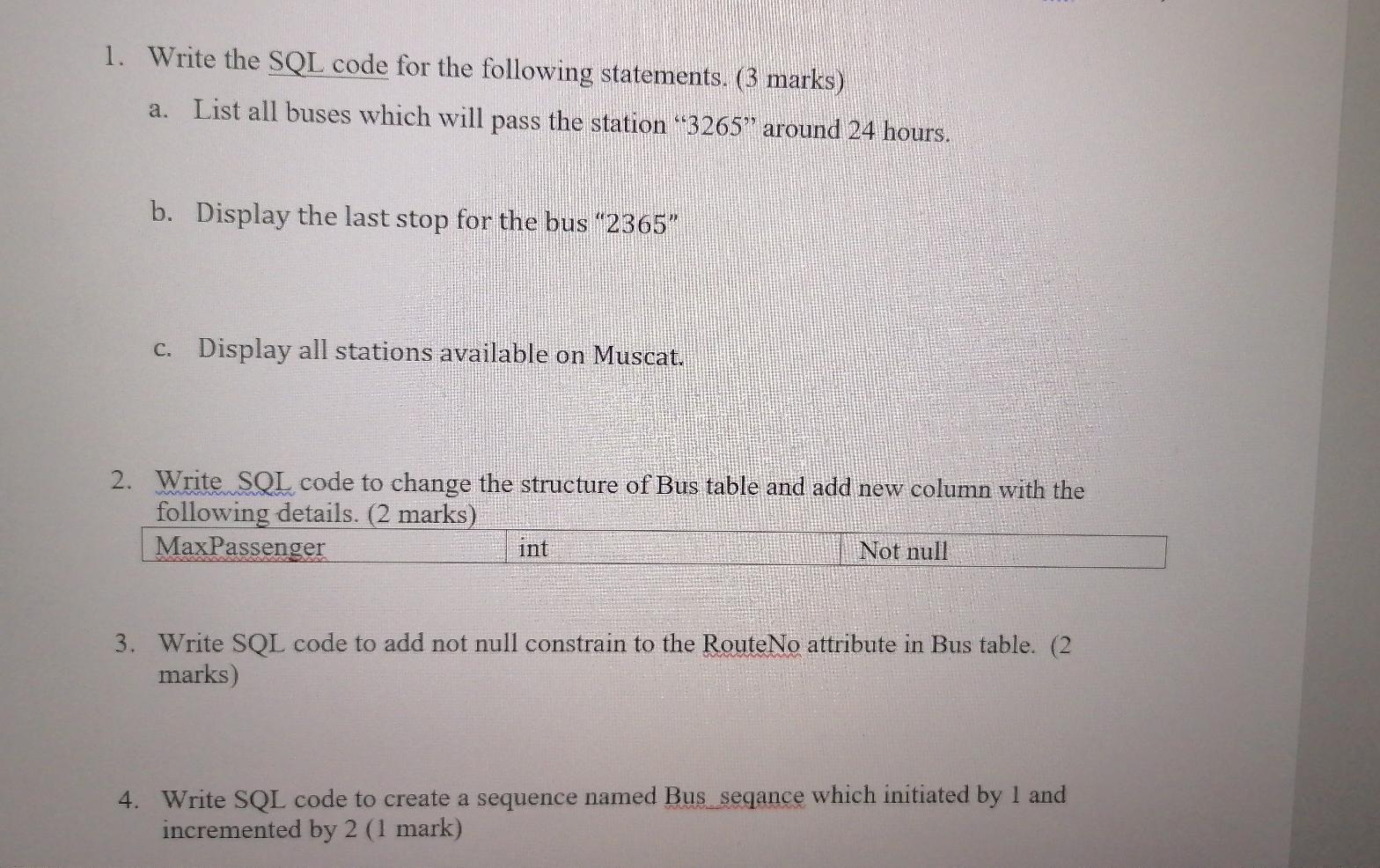 Solved 1. Write the SQL code for the following statements. | Chegg.com