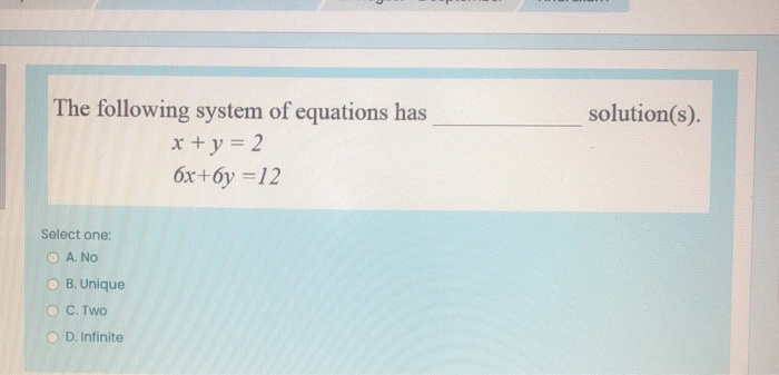 Solved solution(s). The following system of equations has x | Chegg.com