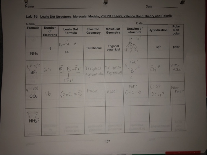 Name Date Lab 16 Lewis Dot Structures Molecular Chegg 