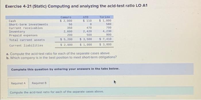 Solved Exercise 4-21 (Static) Computing And Analyzing The | Chegg.com