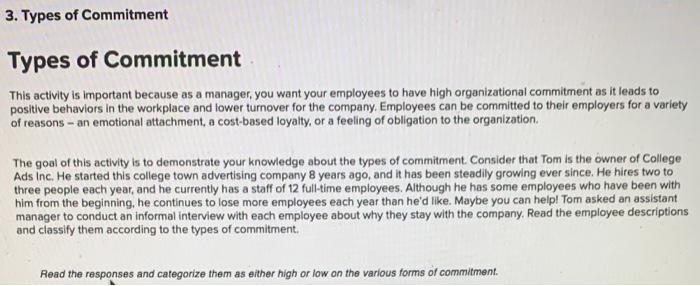 Solved 3. Types of Commitment Types of Commitment This | Chegg.com