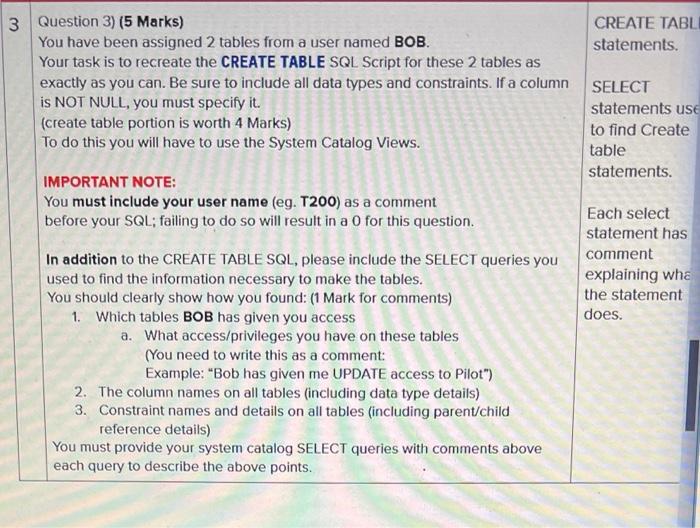 Solved CREATE TABL statements. 3 Question 3) (5 Marks) You | Chegg.com